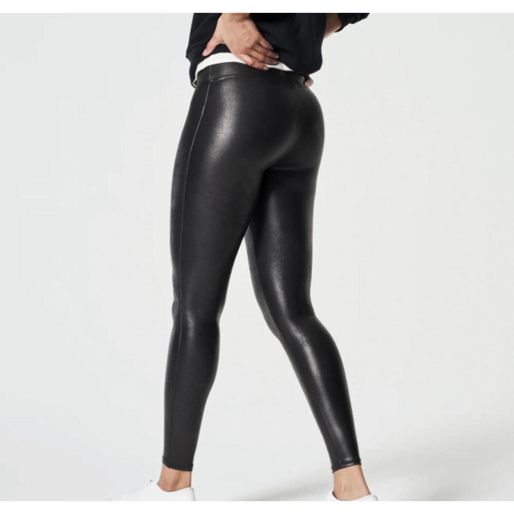 SPANX black faux leather leggings sz M